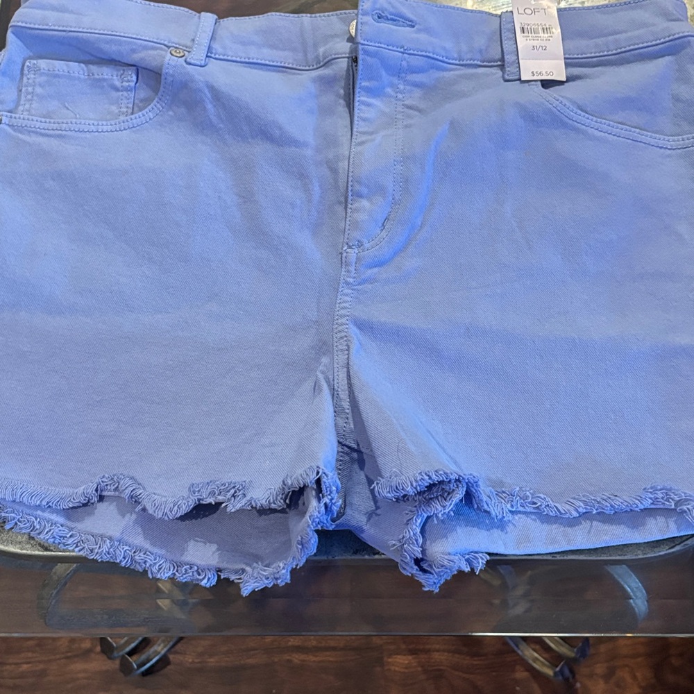 LOFT Women's Blue Frayed Hem Jean Shorts